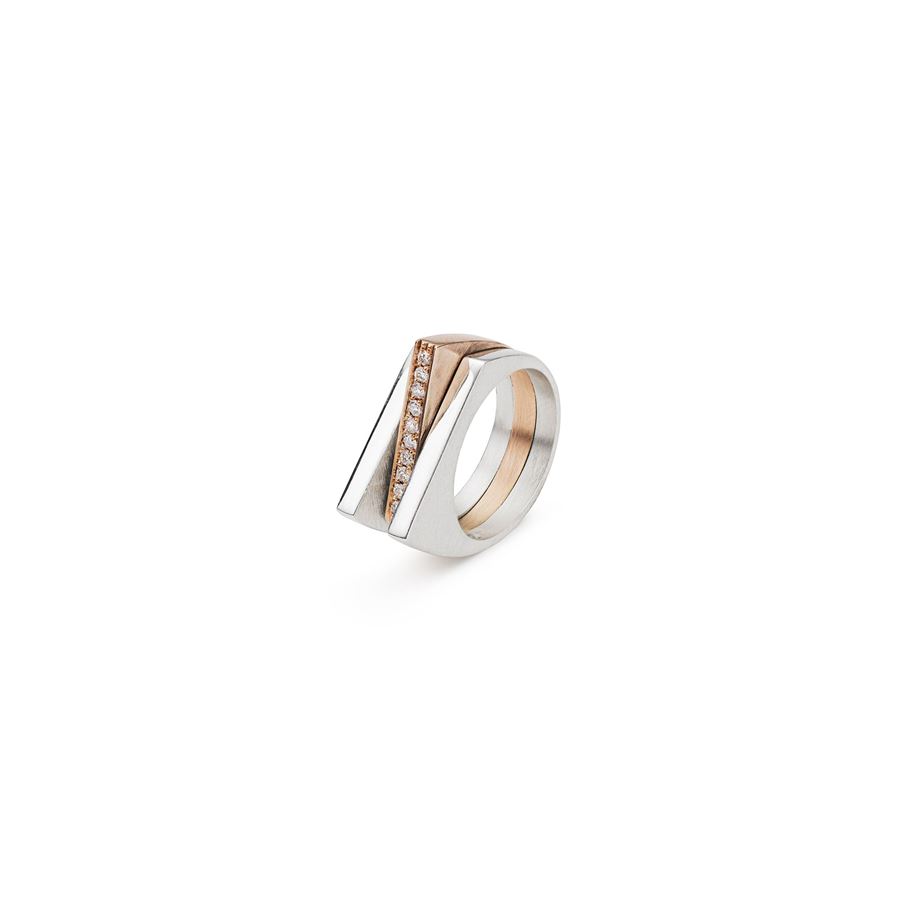3 element 'Congiunzioni' ring in silver and rose gold CONGIUNZIONI | AN3 CONPARG AU9R CT 0,15